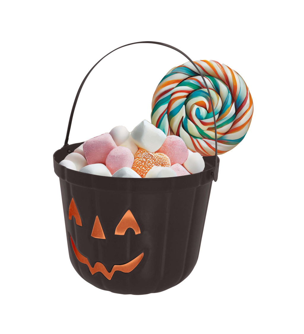 Černý halloweenský kyblík na sladkosti