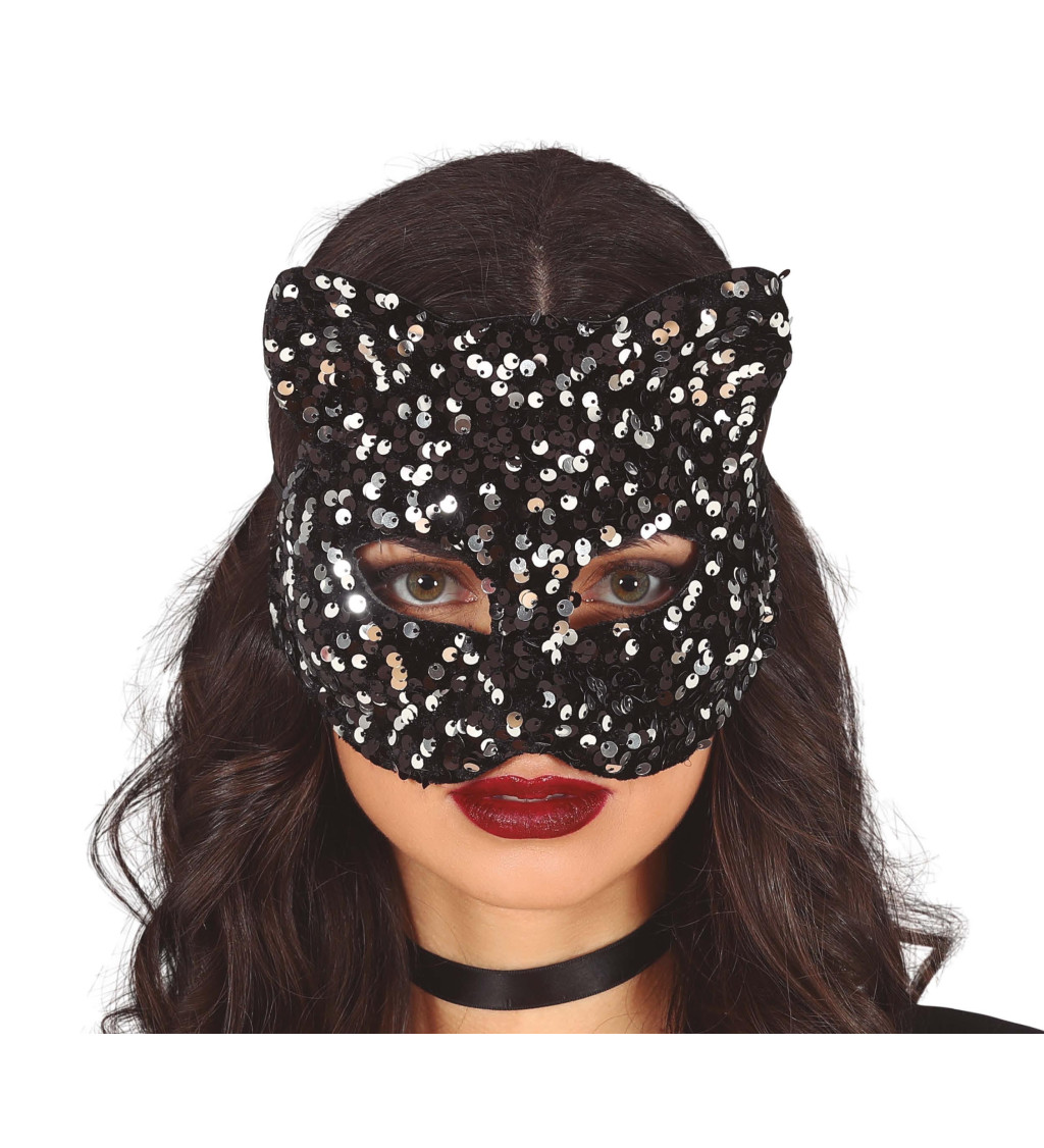 Maska – flitrová kočka