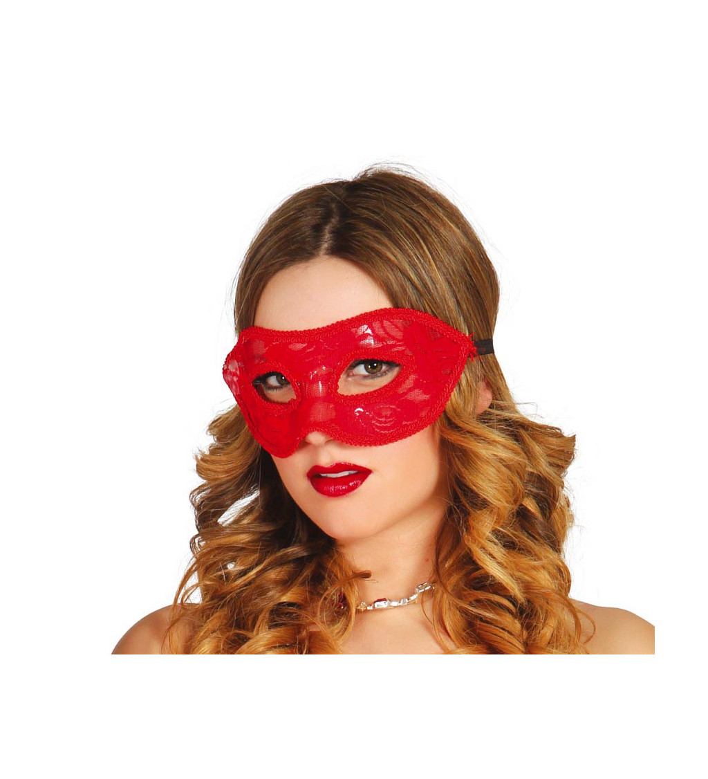 Červená krajková maska