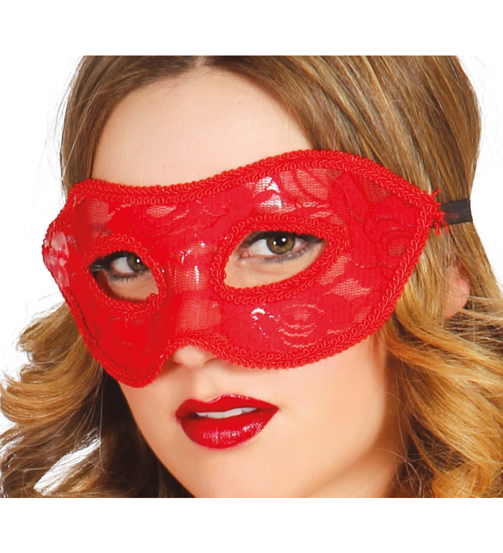 Červená krajková maska