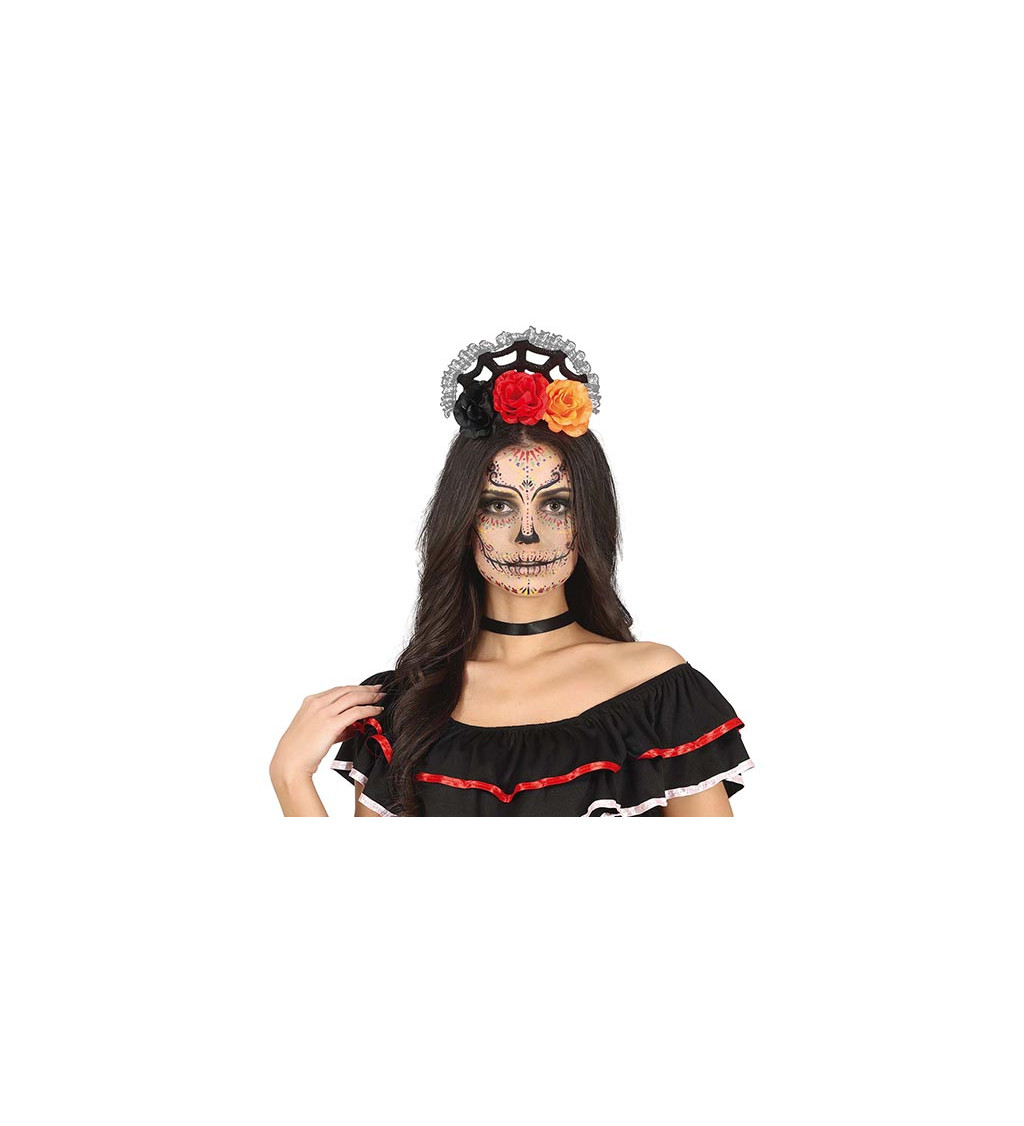 Čelenka Catrina s oranžovo-červenými květinami