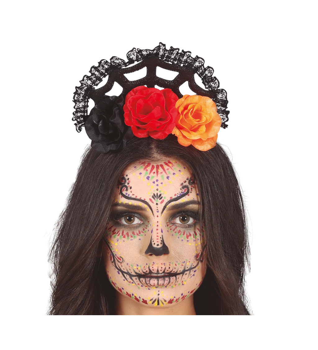Čelenka Catrina s oranžovo-červenými květinami