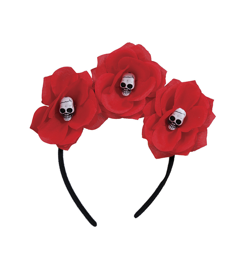 Červené květy a lebky Catrina