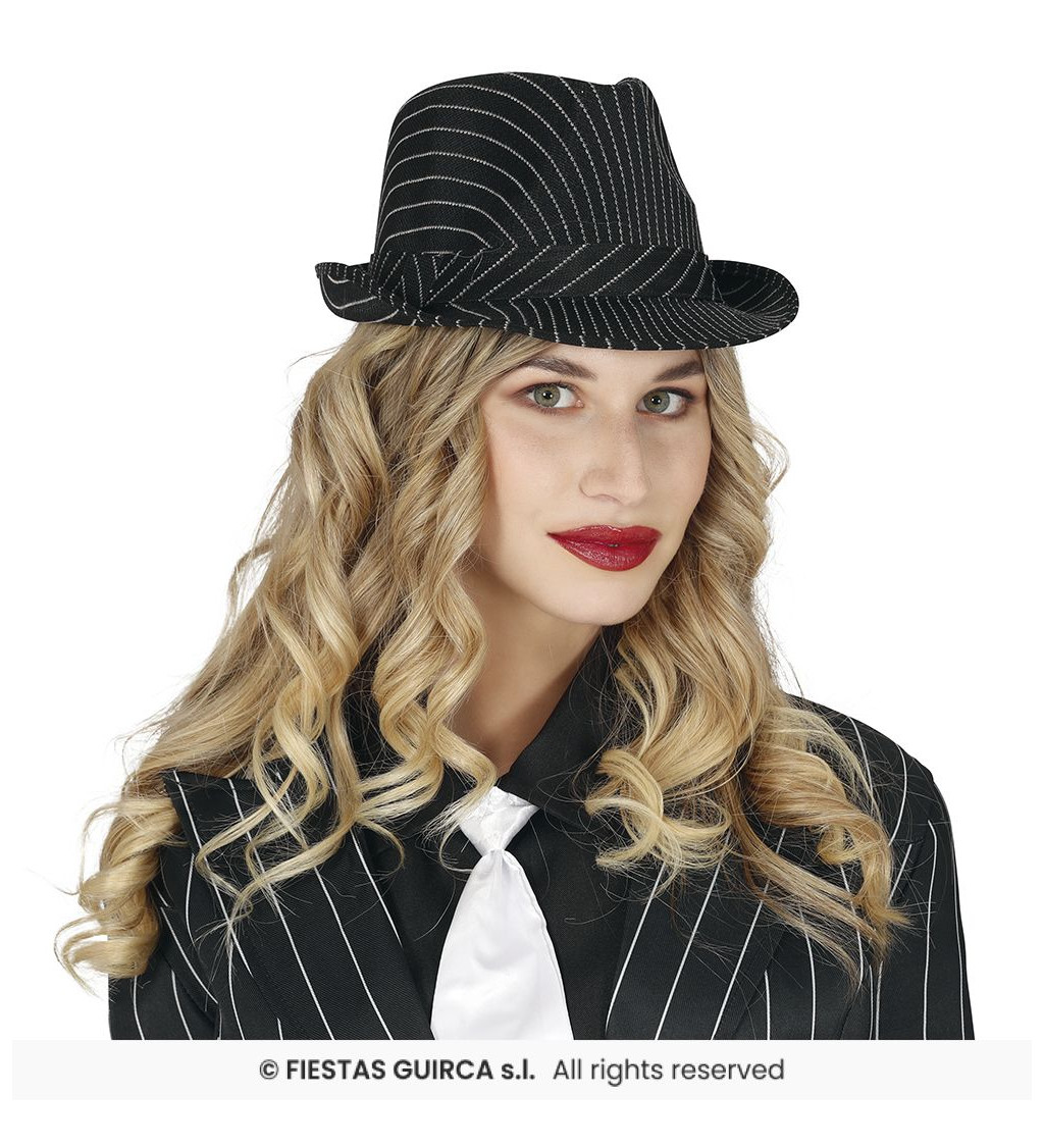 Gangsterský klobouk – černý pruhovaný