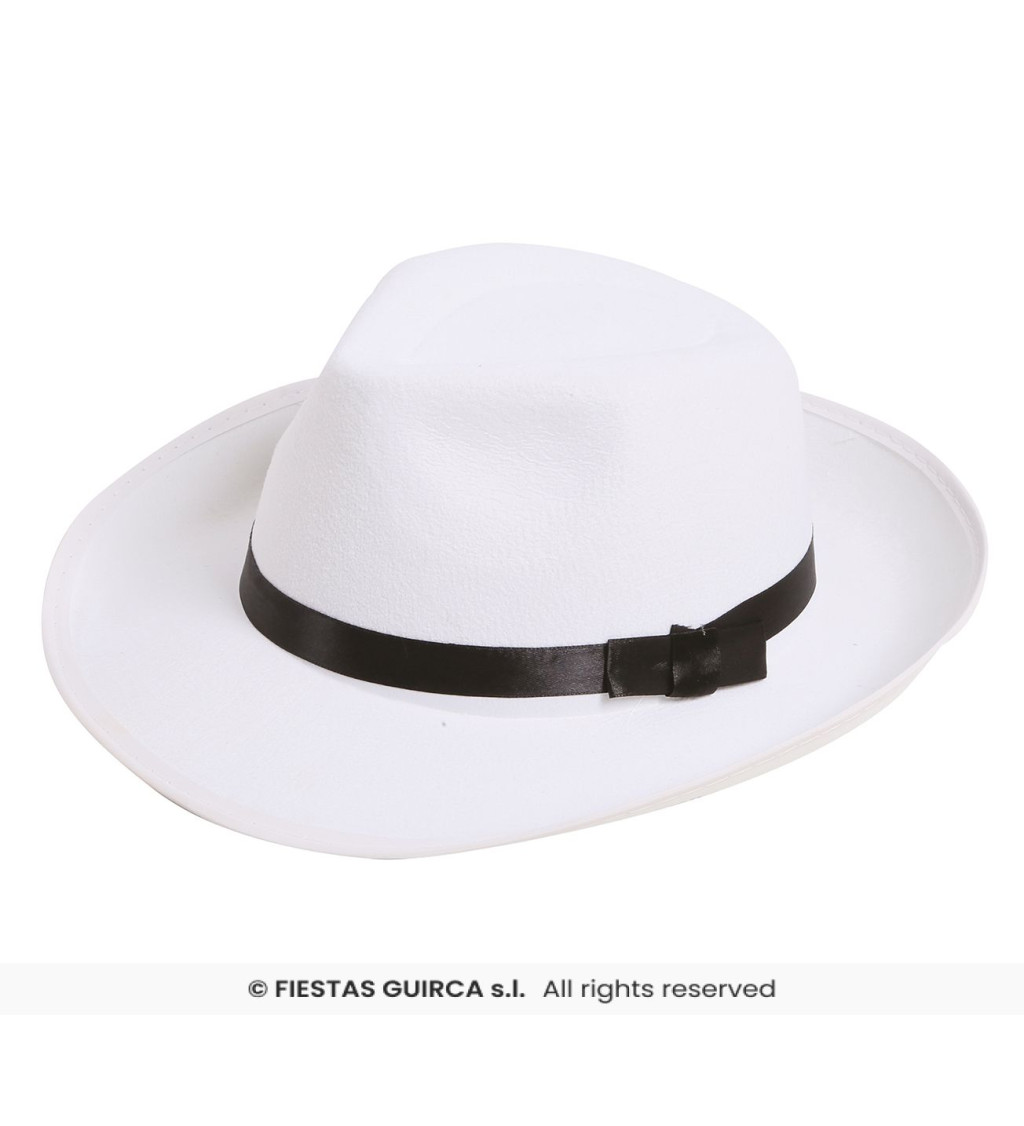 Gangsterský klobouk – bílý se stuhou