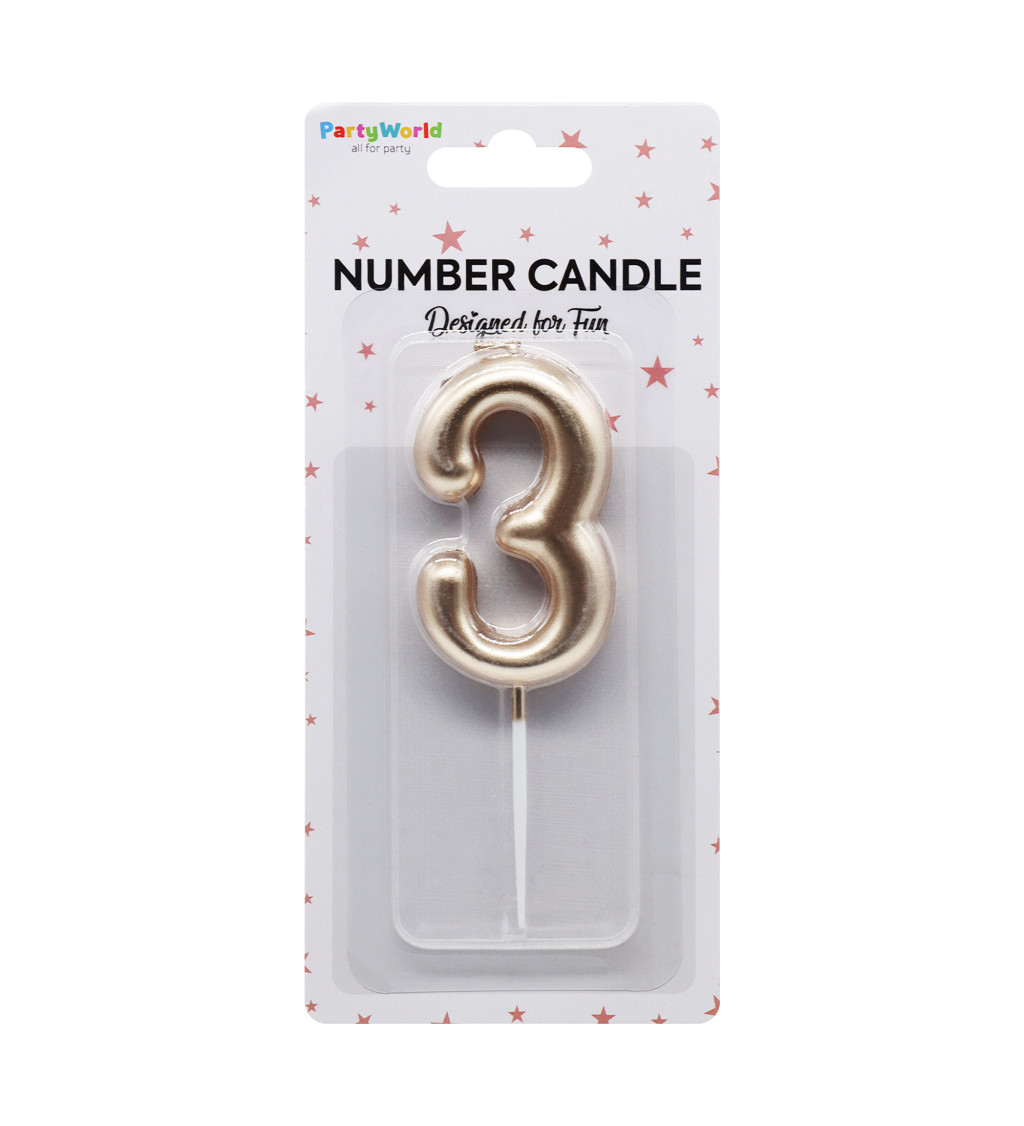 Rosegold narozeninová svíčka číslo 3
