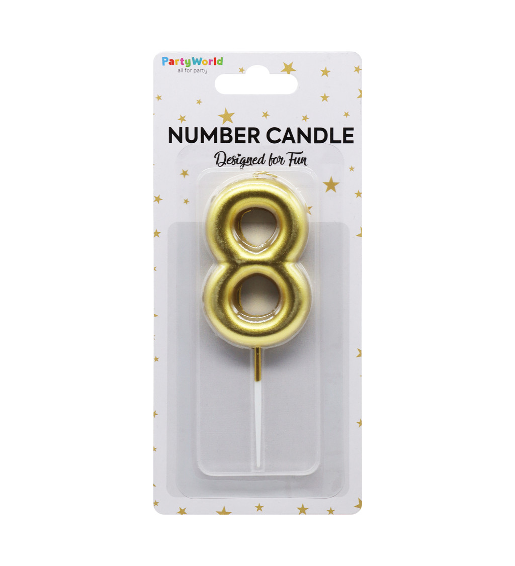 Zlatá narozeninová svíčka číslo 8