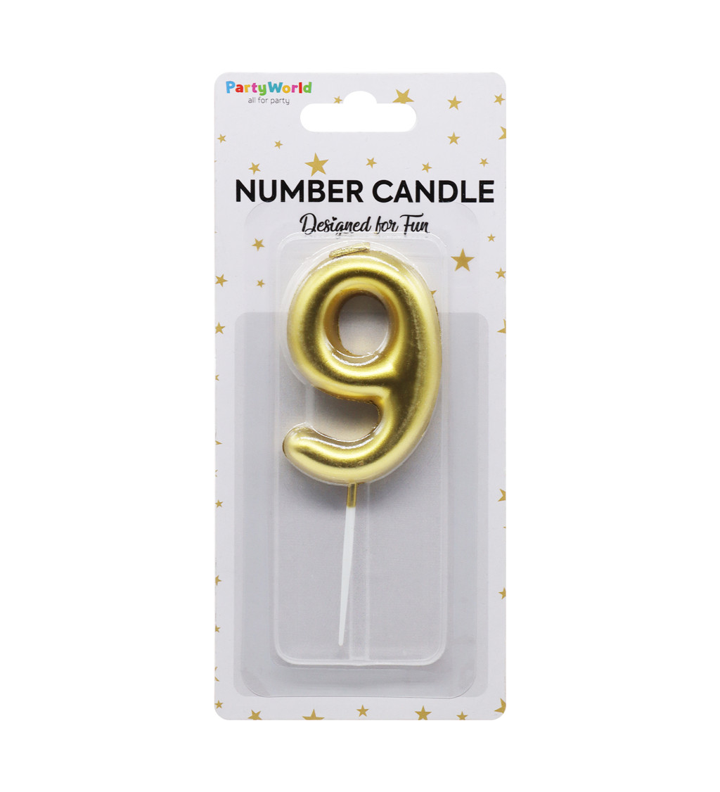 Zlatá narozeninová svíčka číslo 9