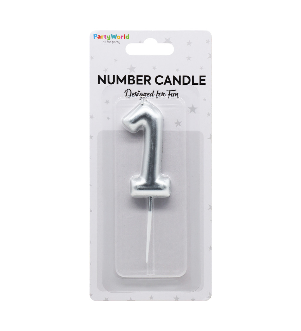 Stříbrná narozeninová svíčka číslo 1