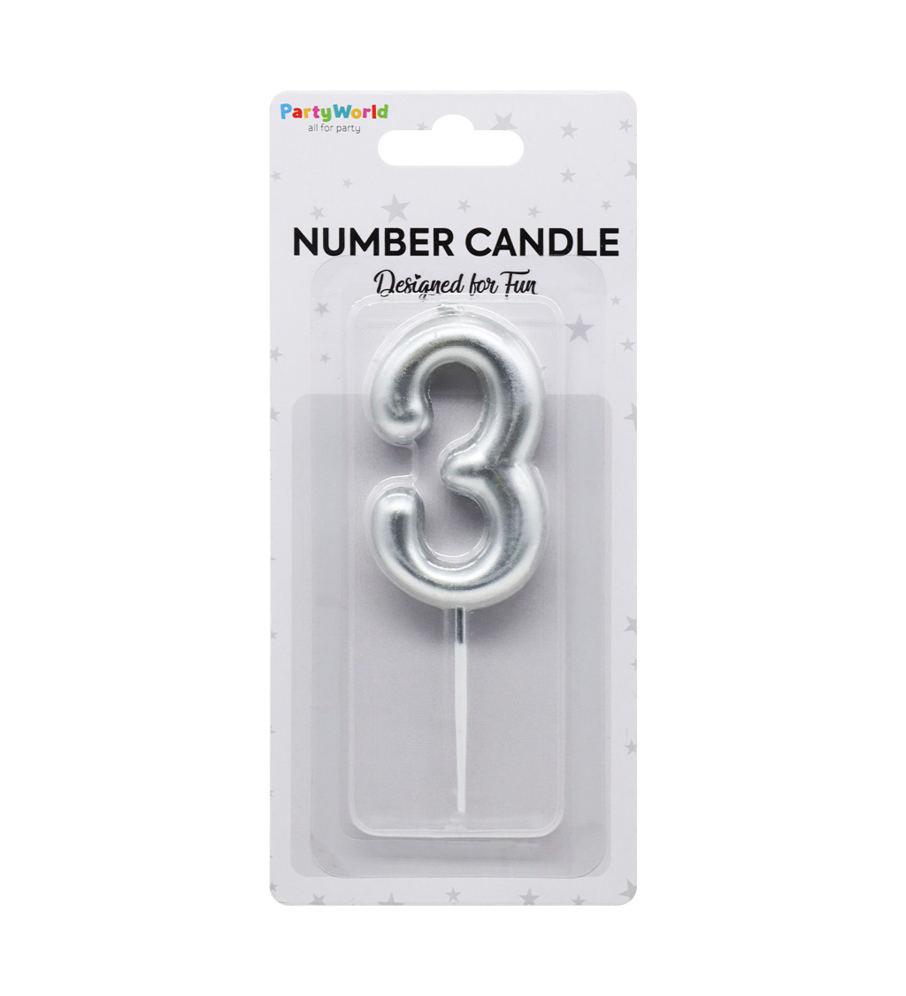 Stříbrná narozeninová svíčka číslo 3