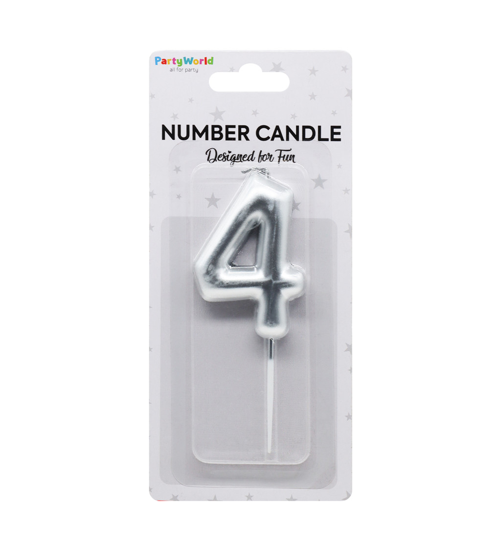 Stříbrná narozeninová svíčka číslo 4