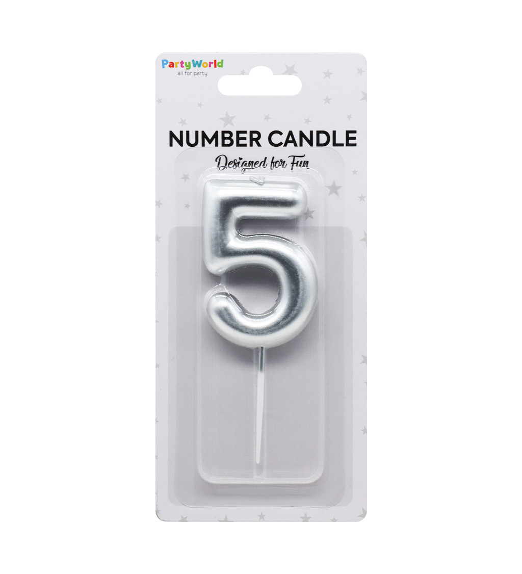 Stříbrná narozeninová svíčka číslo 5