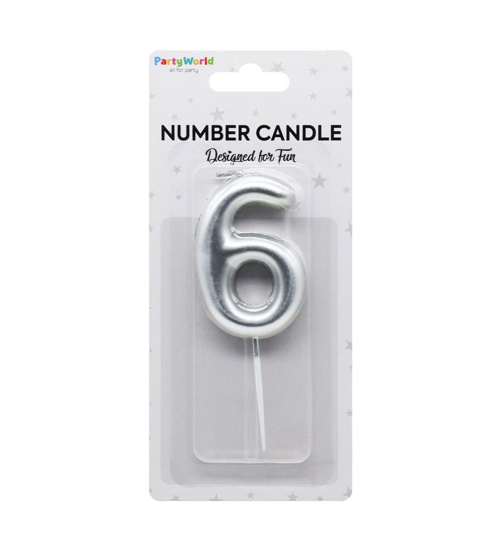 Stříbrná narozeninová svíčka číslo 6