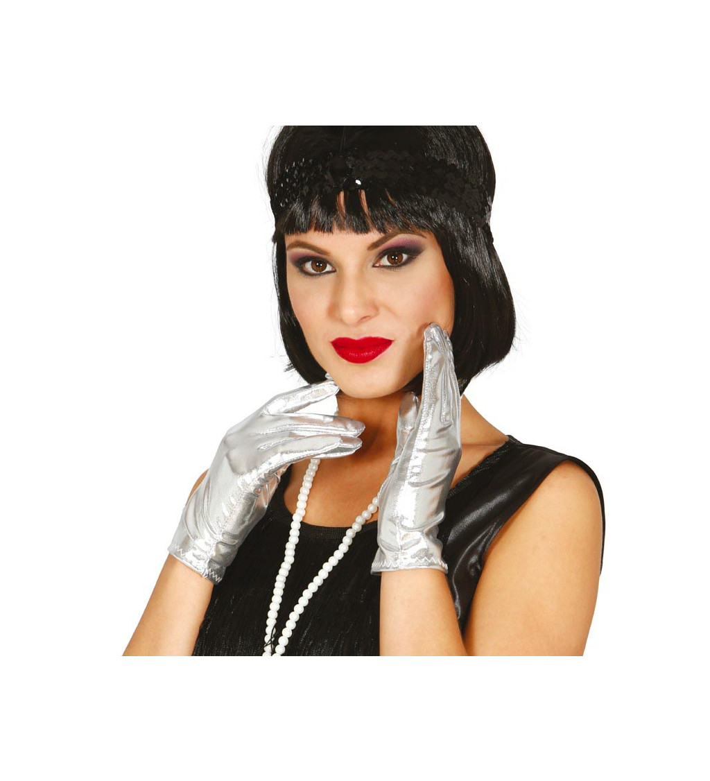 Krátké rukavice ve stříbrné barvě