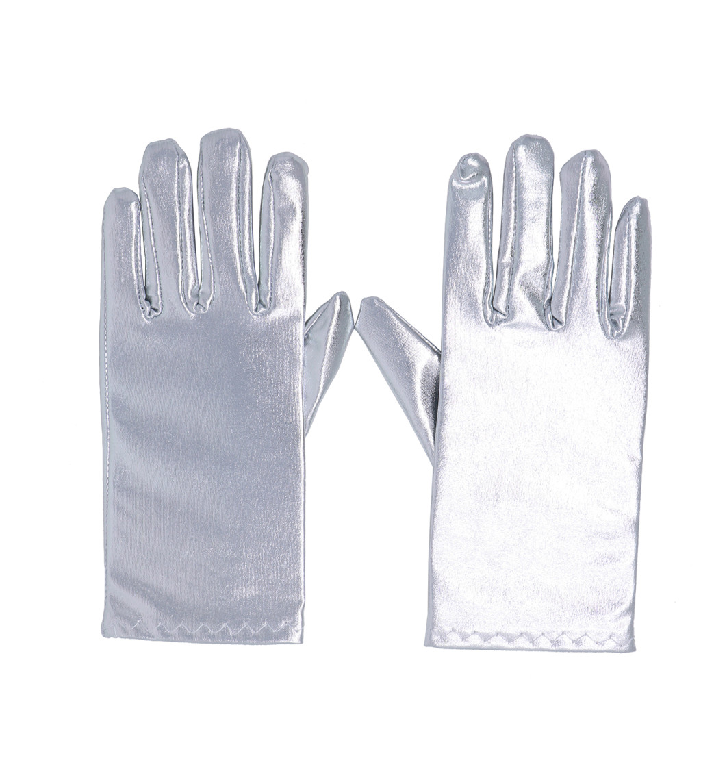 Krátké rukavice ve stříbrné barvě