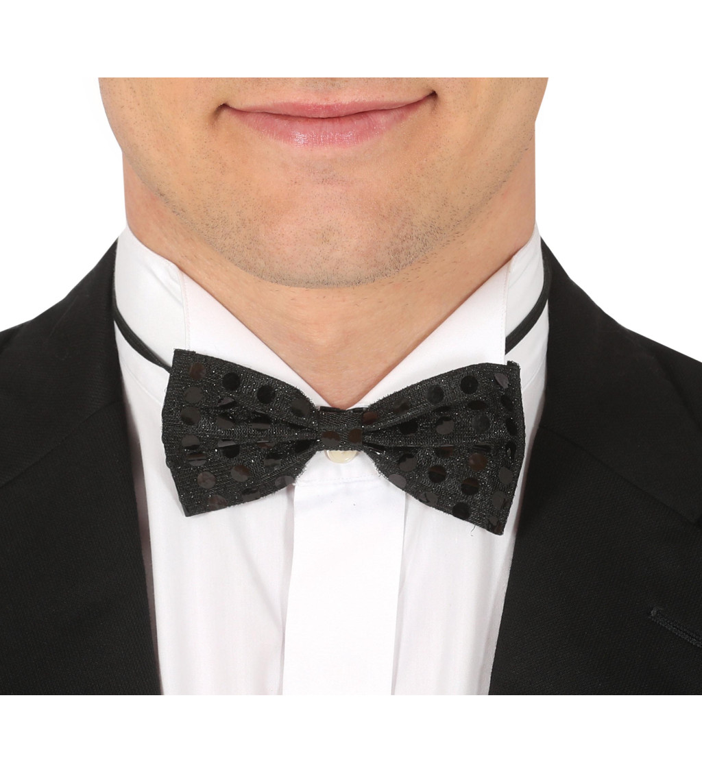 Flitrový černý motýlek