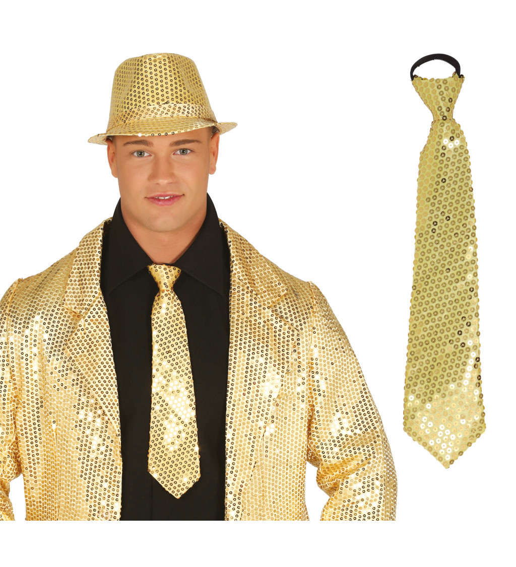 Zlatá flitrová kravata