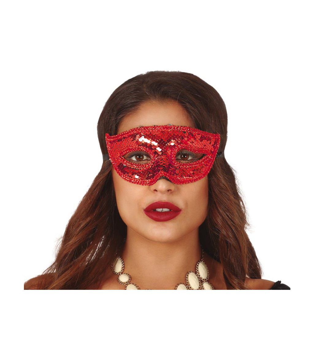 Červená flitrovaná škraboška