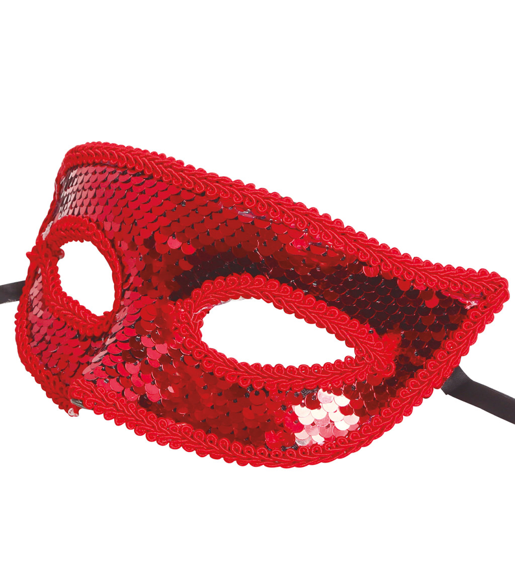 Červená flitrovaná škraboška