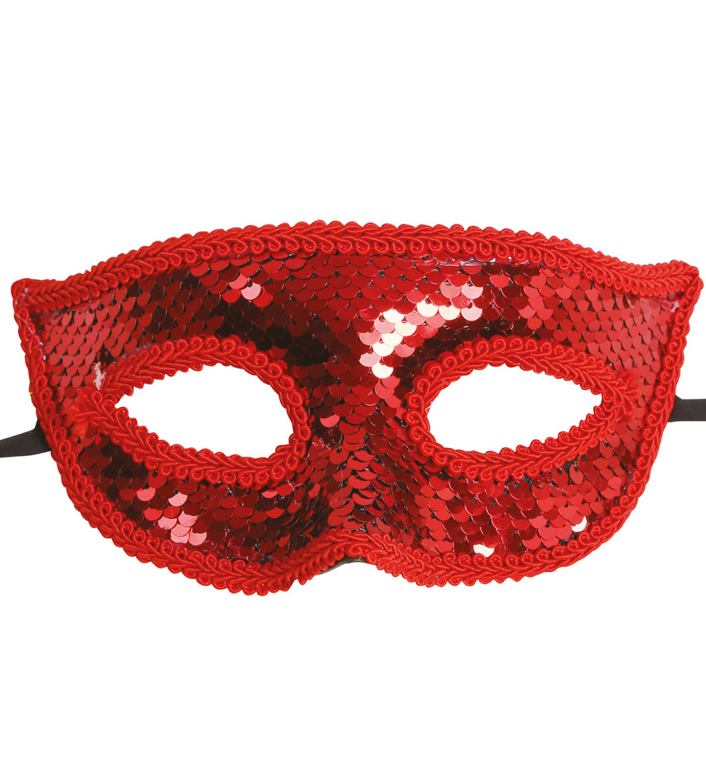 Červená flitrovaná škraboška