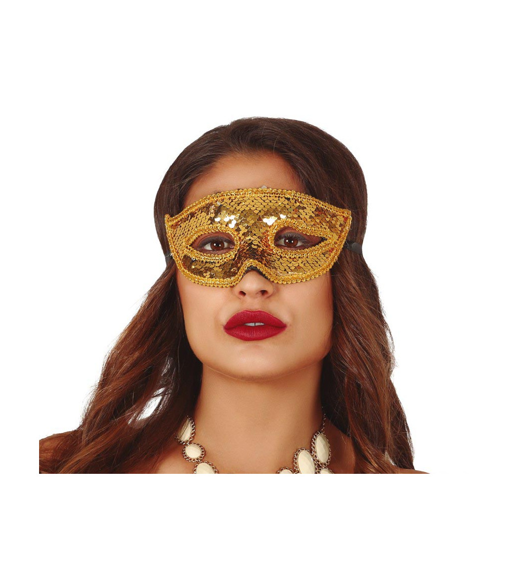 Zlatá flitrovaná škraboška