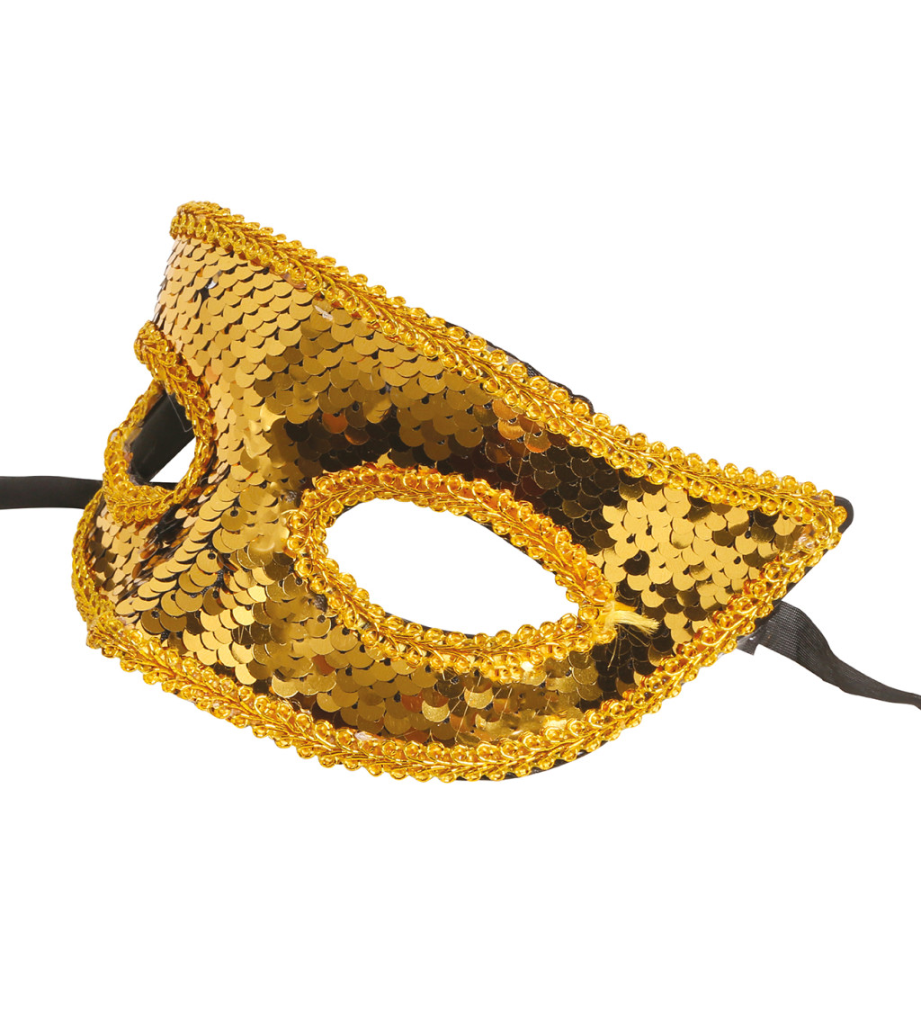 Zlatá flitrovaná škraboška