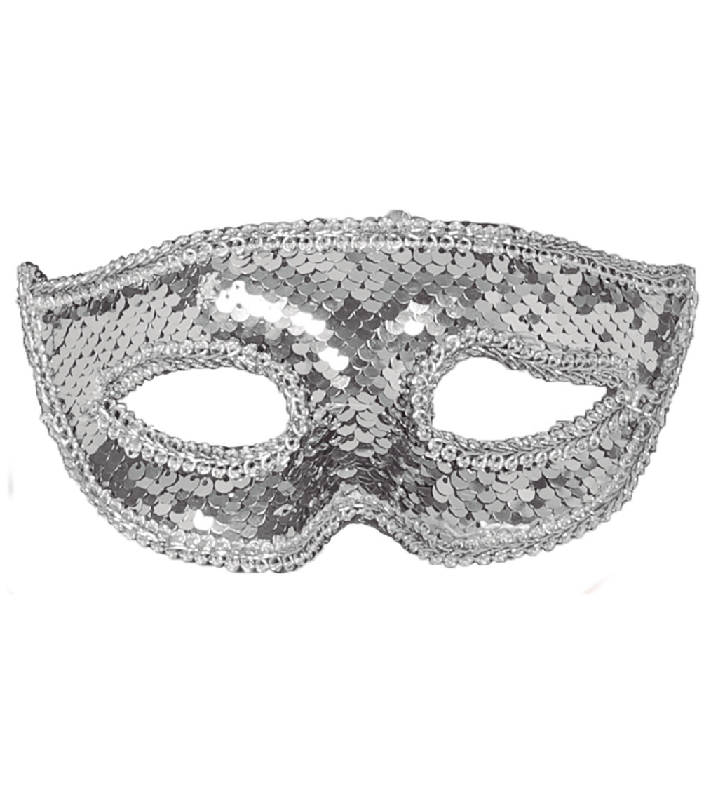 Stříbrná flitrovaná škraboška