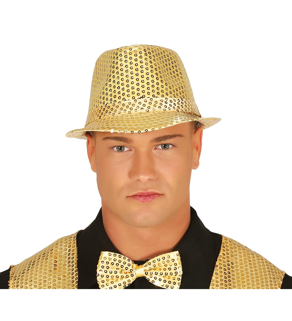 Zlatý flitrovaný gangster klobouk