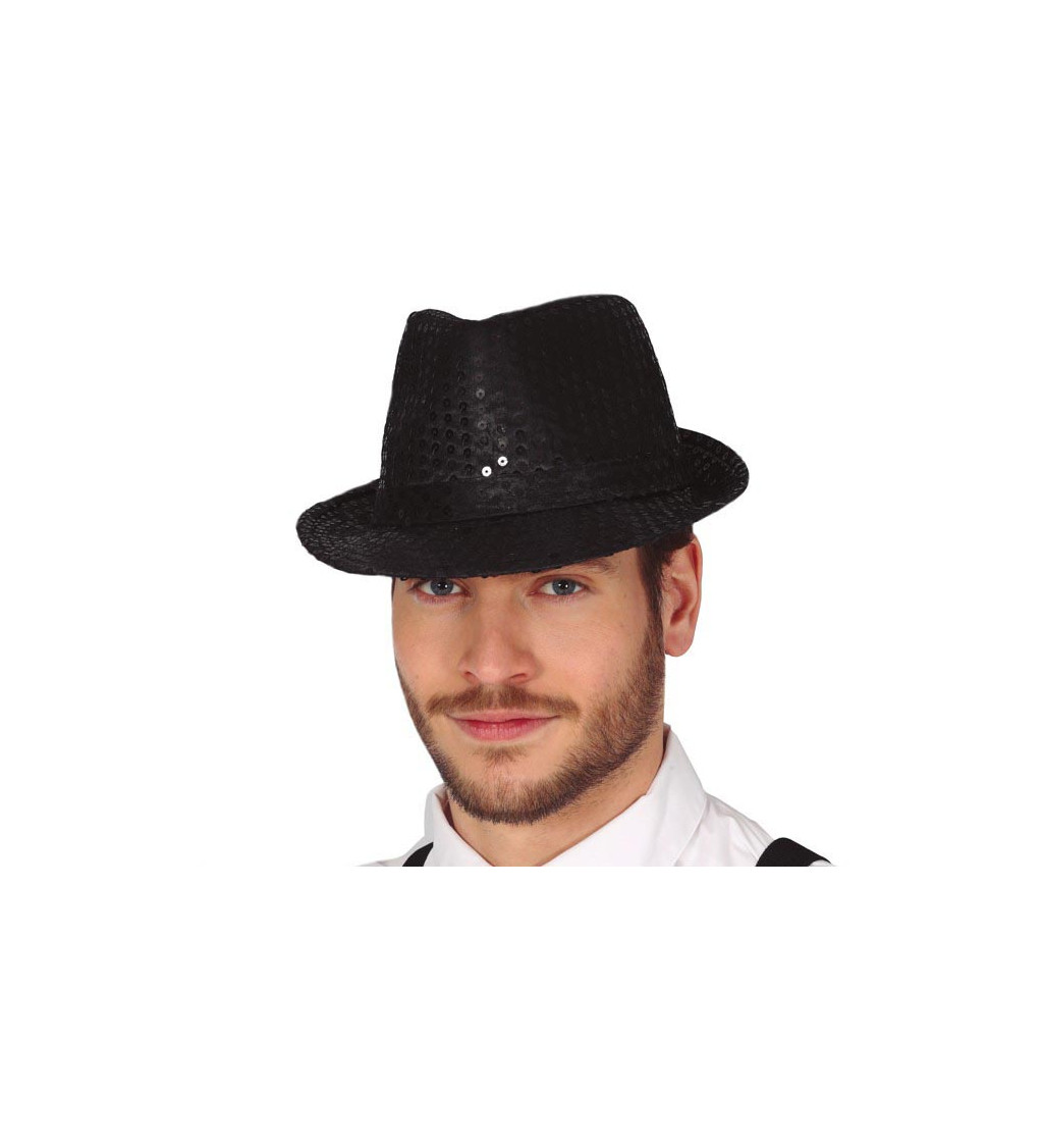 Černý flitrovaný gangster klobouk