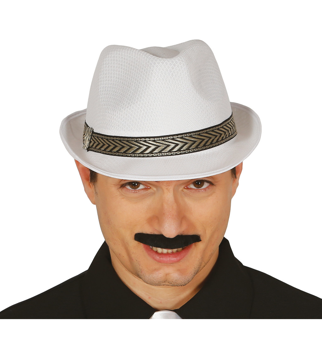 Bílý gangsterský klobouk se zlatým pruhem