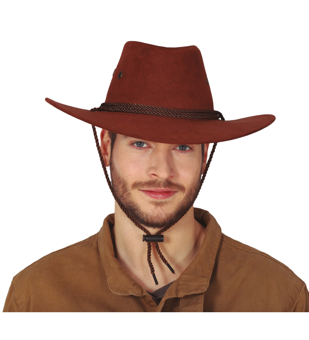 Velký hnědý kovbojský klobouk
