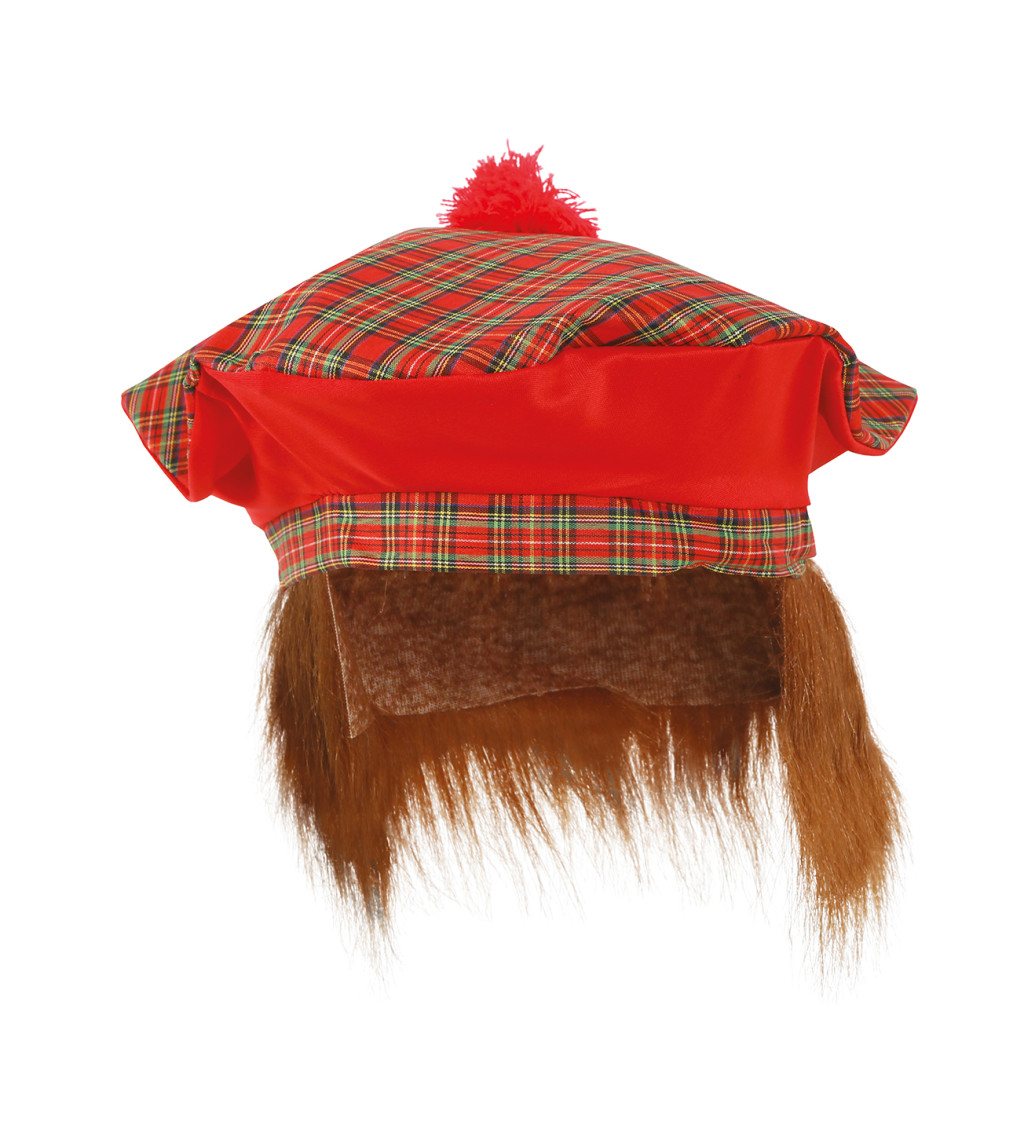 Skotský klobouk s vlasy – červený