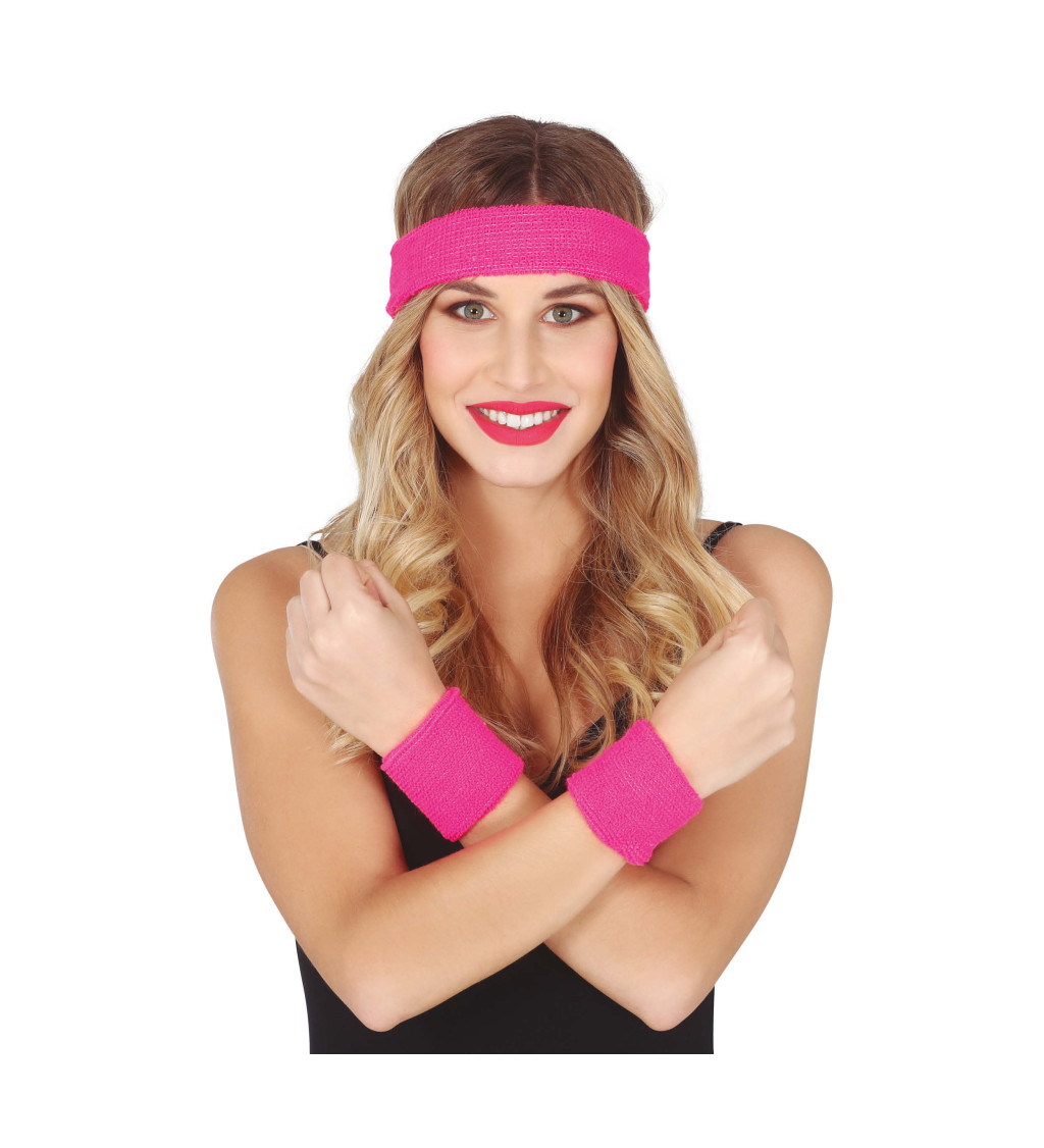 Sada - 2 potítek a čelenka růžová