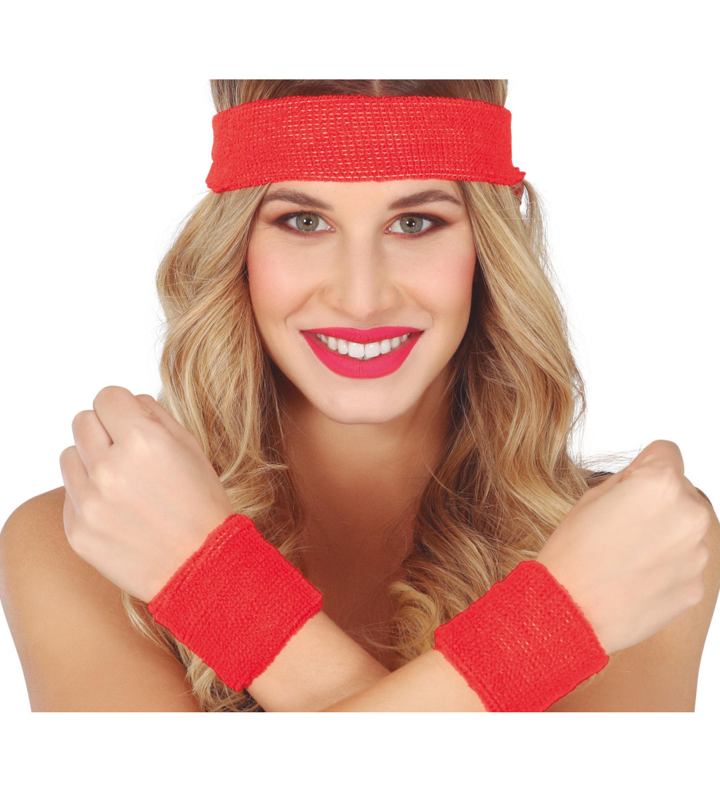 Retro sada – červená čelenka a potítka
