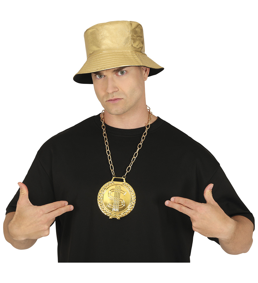 Lesklý zlatý náhrdelník s motivem dolaru