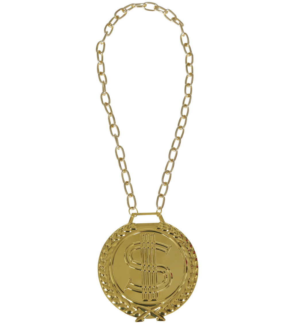 Lesklý zlatý náhrdelník s motivem dolaru