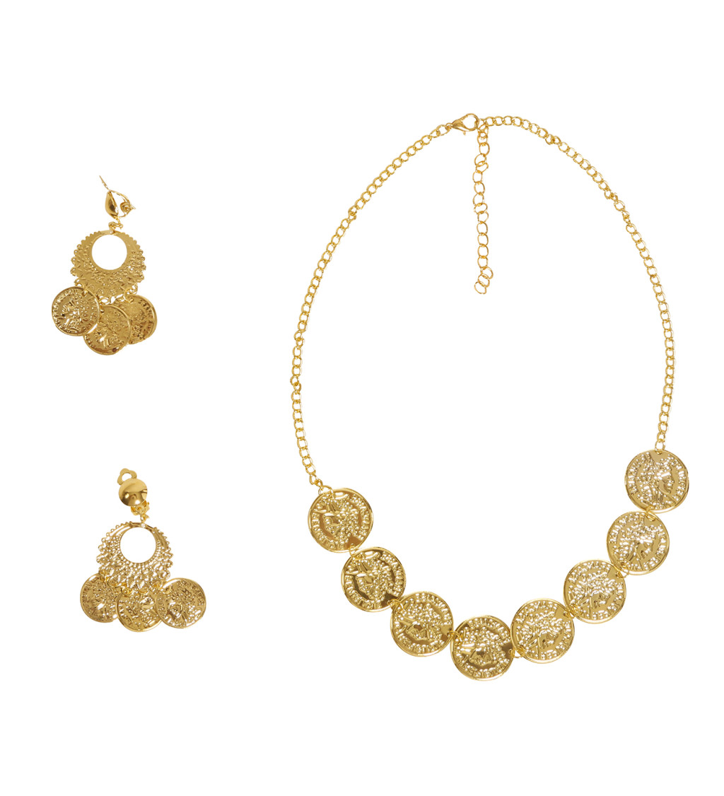 Elegantní zlatá sada náhrdelníku a náušnic