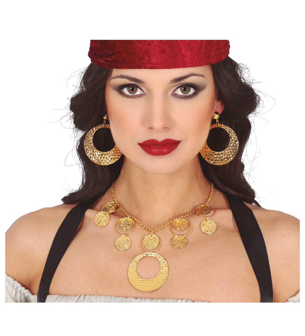 Elegantní zlatá sada náhrdelníku a náušnic