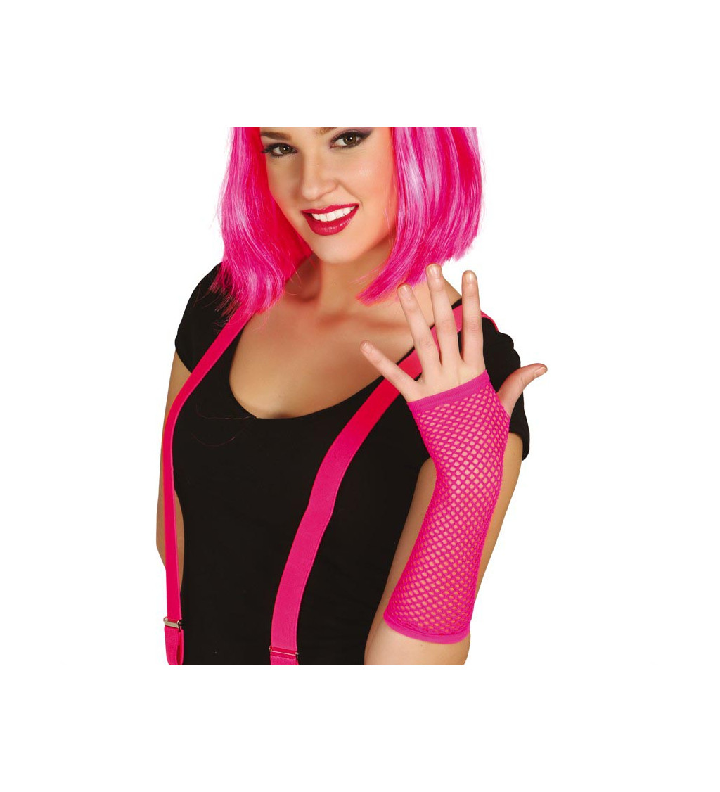 Retro rukavice – neon fuchsiová, dlouhé