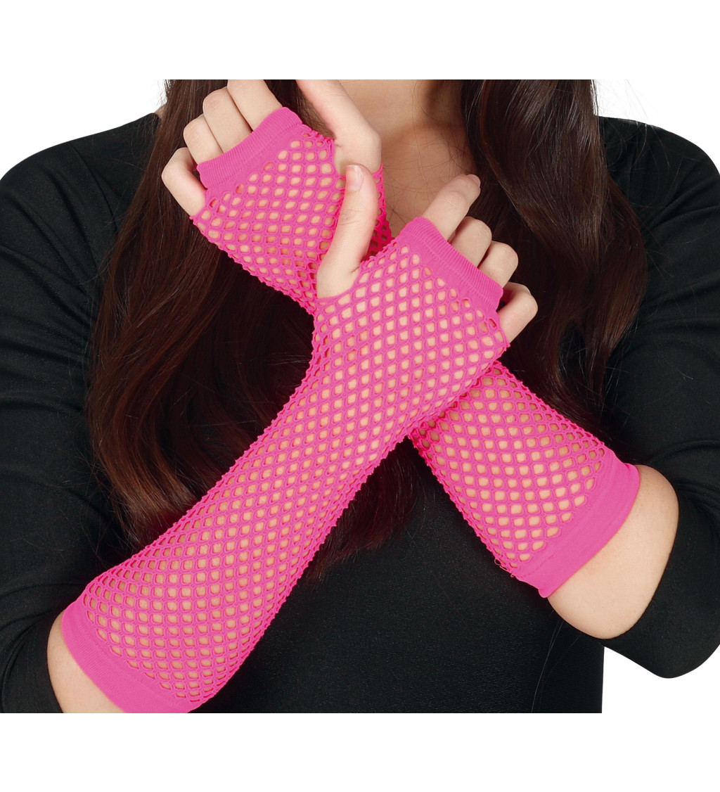 Retro rukavice – neon fuchsiová, dlouhé