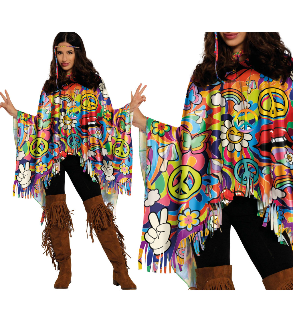 Barevné hippie pončo