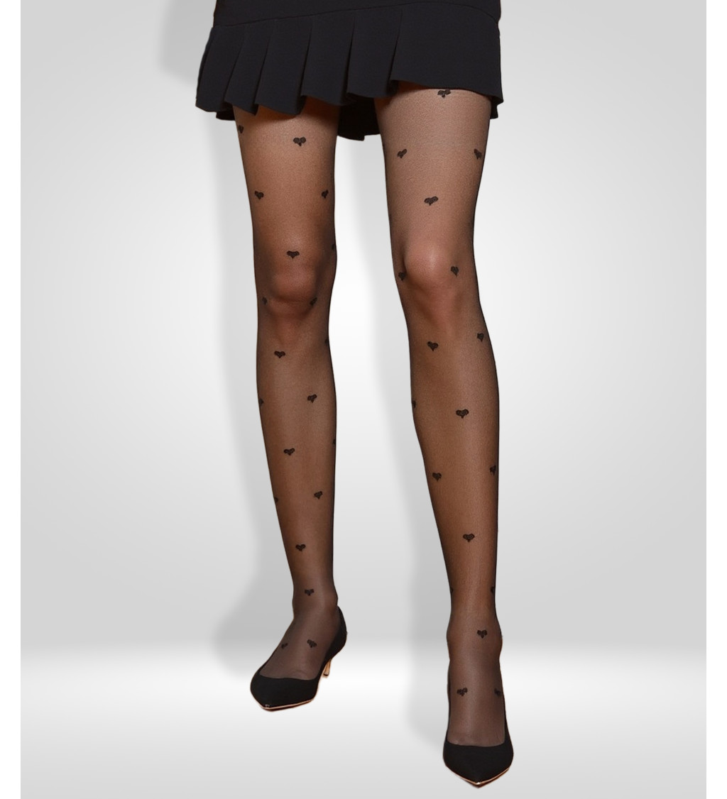 Punčocháče s motivem srdíček – černé