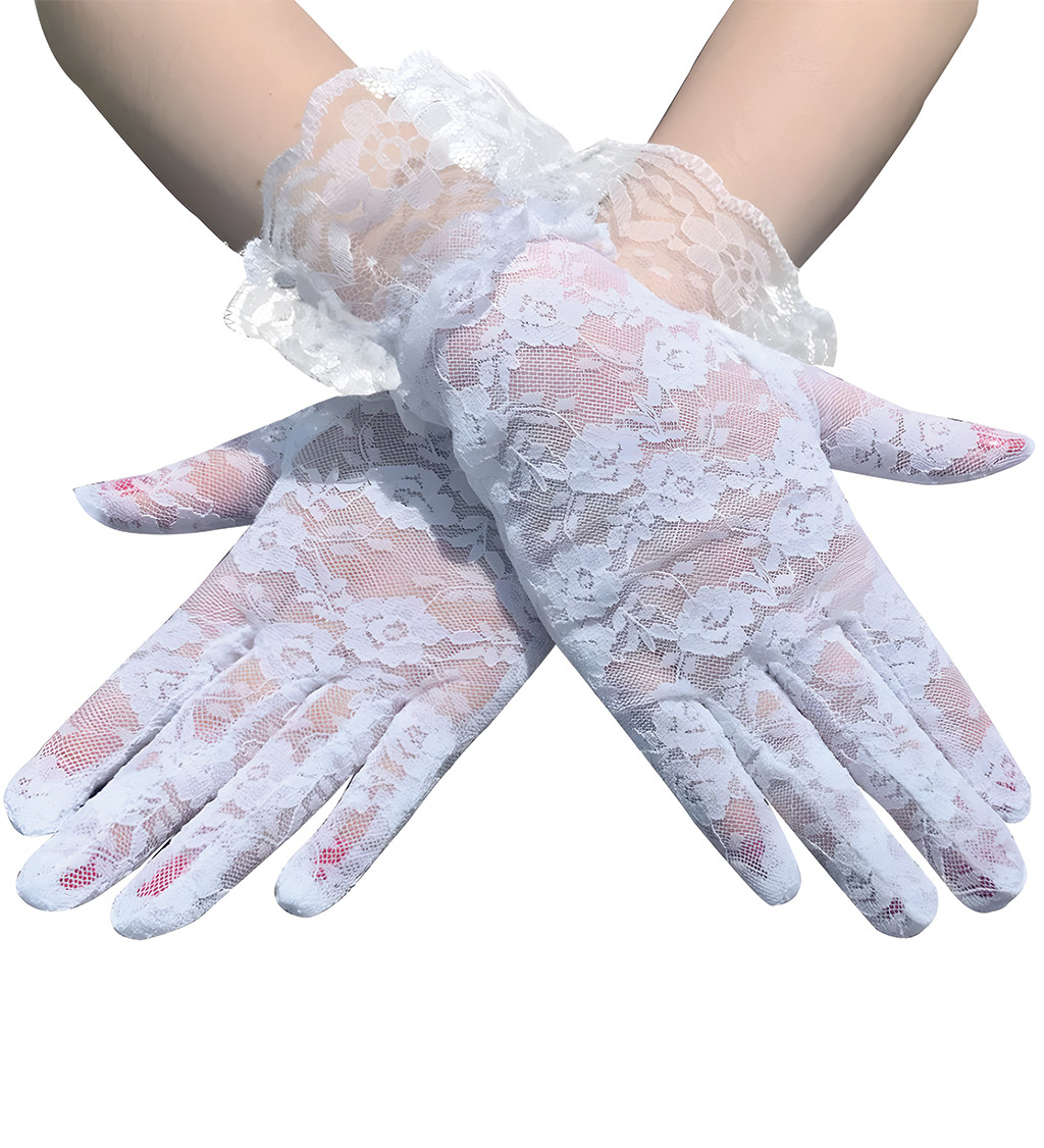 Bílé krátké krajkové rukavice