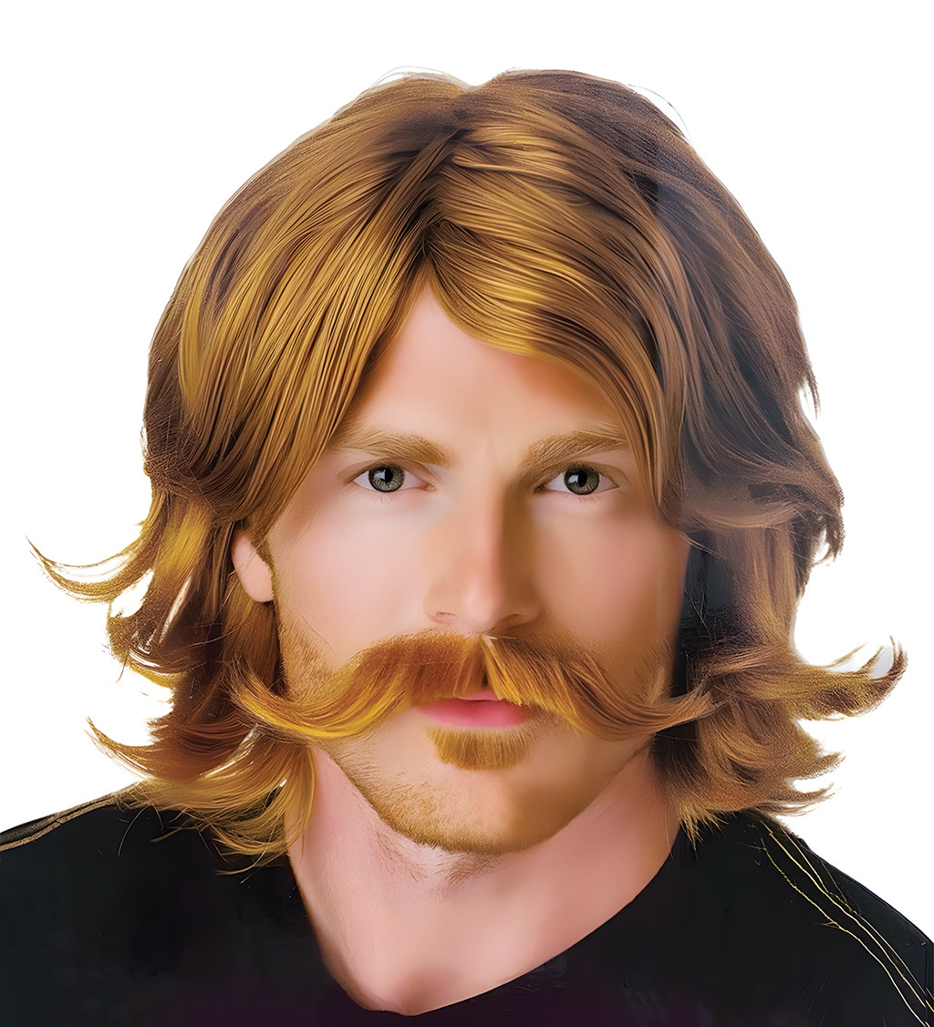 Pánská paruka 70s s knírkem – světle hnědá