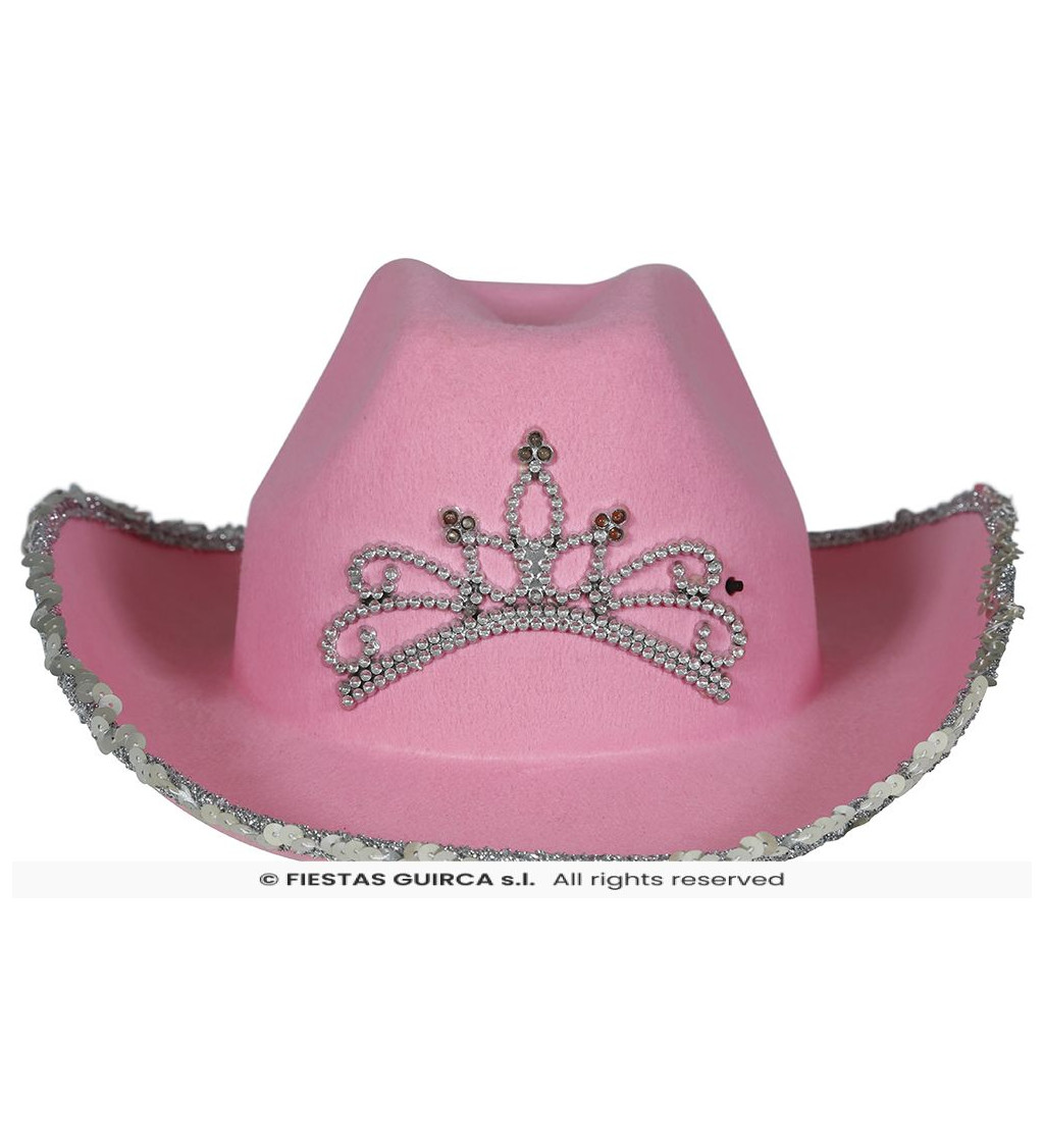 Růžový klobouk kovbojský s korunkou