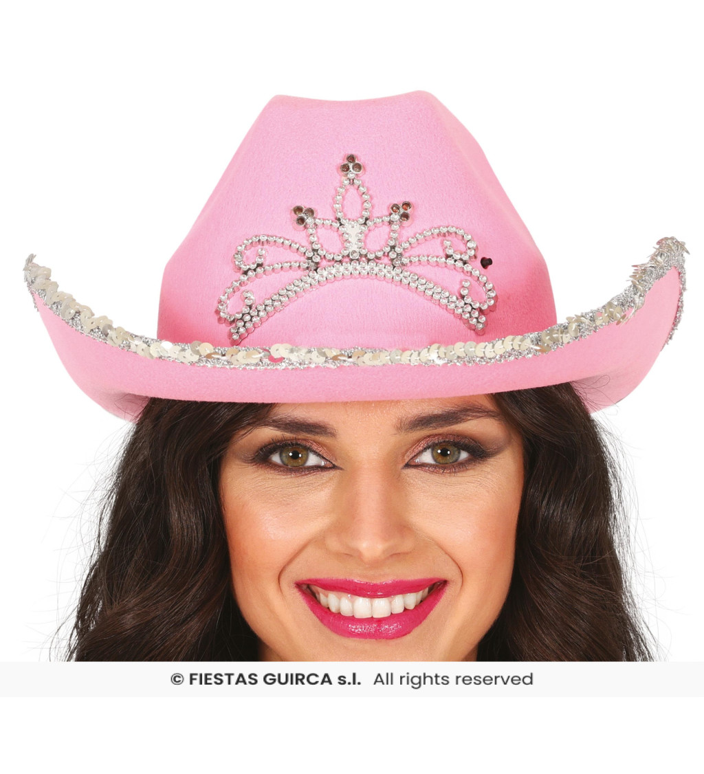 Růžový klobouk kovbojský s korunkou