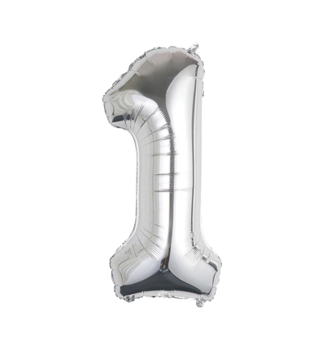 Stříbrný fóliový balónek ve tvaru čísla 1 – 89 cm