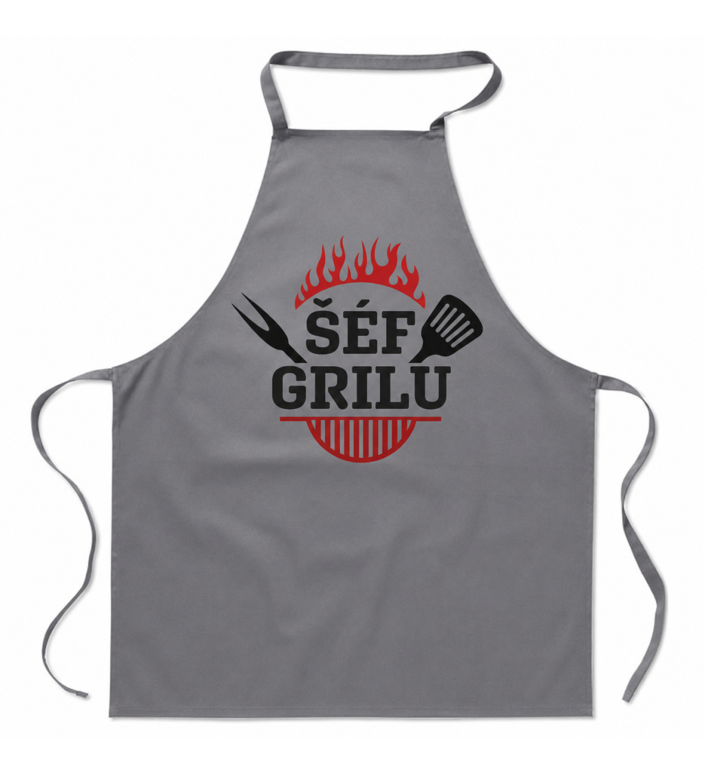Zástěra šedá s nápisem - Šéf grilu