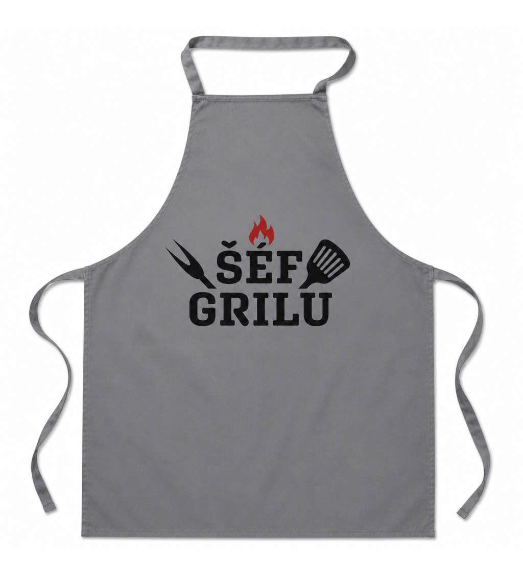 Zástěra šedá - nápis Šéf grilu