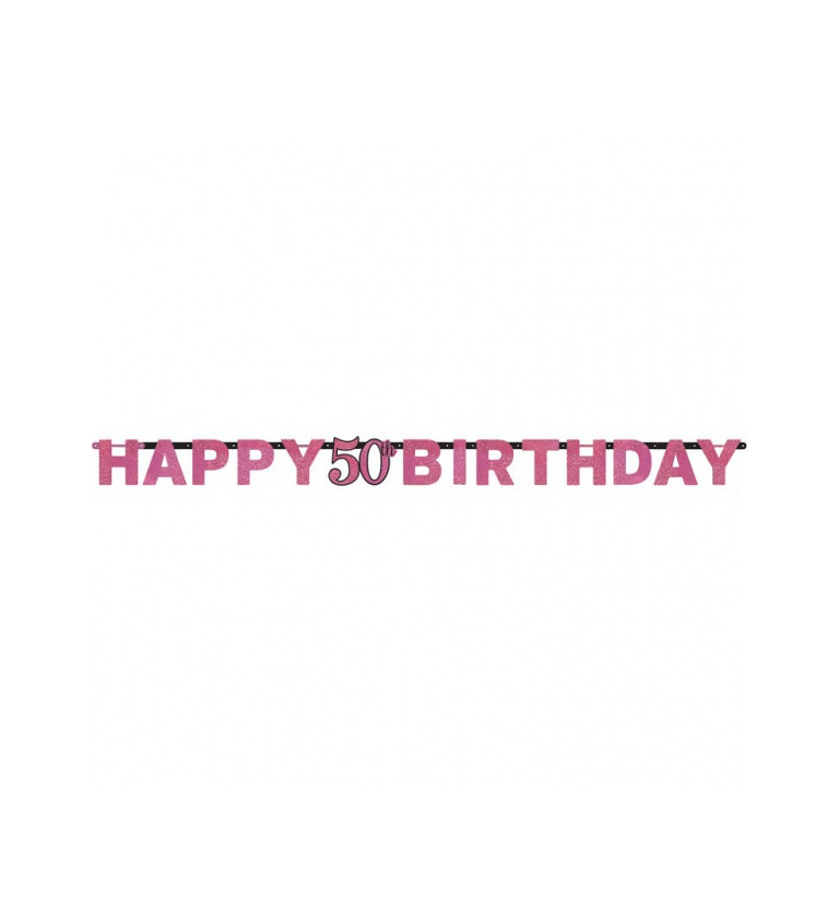 Růžový nápis Happy Birthday - 50. narozeniny